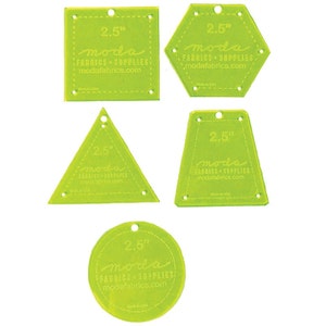 2.5” Basic Template Set for Jelly Rolls from Moda Fabrics - Square, Hexagon, 60 Degree Triangle, Tumbler and Circle