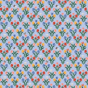 Curio Tulips in Light Blue by Rifle Paper Co - Fabric Sold by Half Yard Increments, Cut Continuously