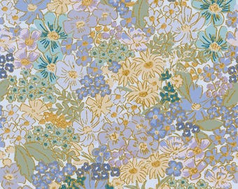 Rifle Paper English Rose Mimi in Blue Metallic RP1403-BL3M - Cotton Fabric Sold by Half Yard Increments, Cut Continuously