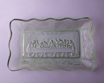 Green Glass 'The Last Supper' Butter Dish - 1970's
