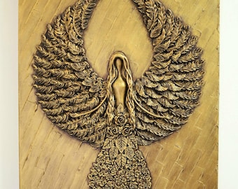 Original 3D Relief Painting on Canvas, Texture Acrylic Angel Painting, Angel Wings, Relief Embossed Angel Acrylic Painting created by me..