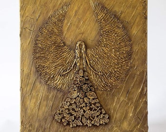 Digital version of my painting - 3D Relief Painting, Texture Acrylic Angel Painting, Angel Wings, Relief Embossed Angel Acrylic painting.
