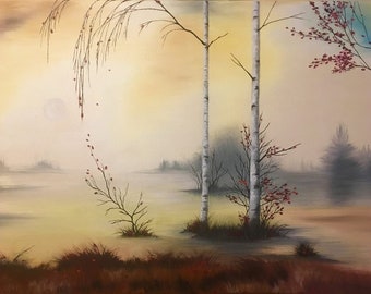 oil painting birchs original, 100% handmade, birchs landscape, Oil on canvas