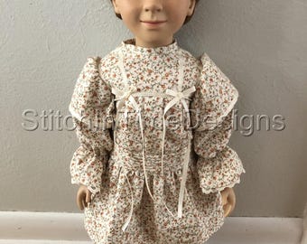 Vestido de algodón con estampado floral, estilo eduardiano de principios de siglo, para muñecas de 23 pulgadas.