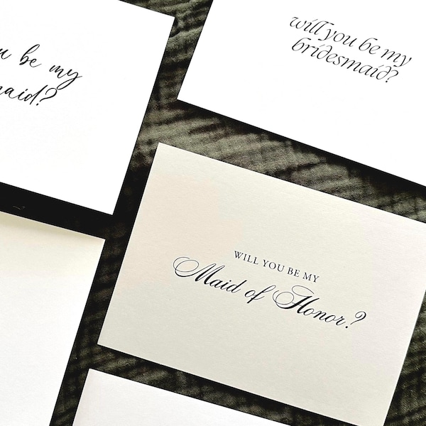 Propuesta de dama de honor IMPRESIÓN en cartulina de 7x5 / Tema de dinero antiguo, peculiar, minimalista o elegante