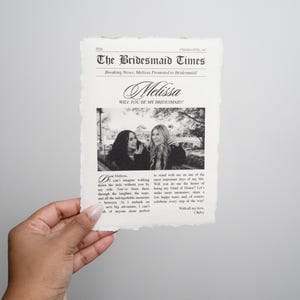 Zeitung Theme | Brautjungfer, Brautmann, Trauzeugin, Matrone der Ehre Vorschlag Karte - Personalisierbar mit Name und Notiz | Baumwollpapier PRINT
