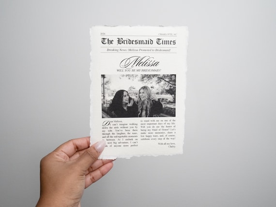 Newspaper Theme | Bridesmaid, Bridesman, Maid of Honor, Matron of Honor Proposal Card - Customizable with Name and note | Cotton paper PRINT