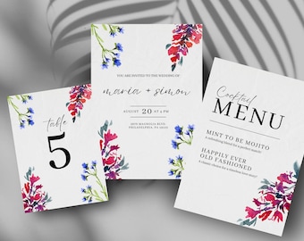 Package/Bundle design de mariage personnalisé | faire-part | Panneau de bienvenue | RSVP | Numéros de table Papeterie numérique