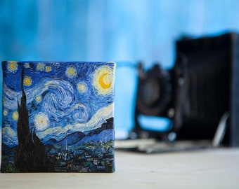 Vincent Willem Van Gogh Starry Night Small Canvas Prints, Print on Tiny Canvas, mini canvas 4" x 4" (10cm x 10cm) print