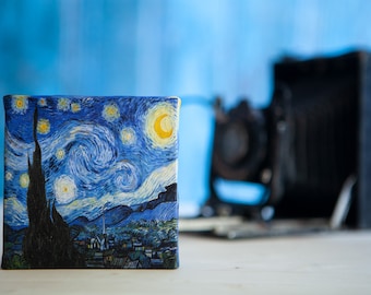 Vincent Willem Van Gogh Starry Night Small Canvas Prints, Print on Tiny Canvas, mini canvas 4" x 4" (10cm x 10cm) print