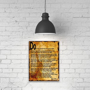 Do not go gentle into that good night Poem By Dylan Thomas, Funeral Service Poem Wall Ar , Literature Print, Gallery Wrapped Canvas Print