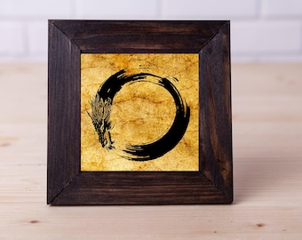 Dragon Head Zen Circle Enso Symbol Mini Canvas 4"x4" (10cm x 10cm) Meditation Yoga  Home Decor