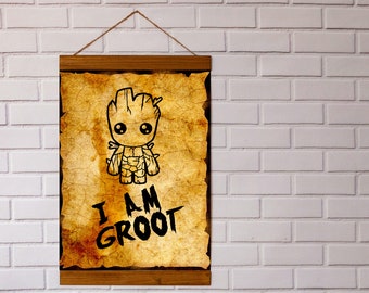 I am Groot Guardians of the Galaxy Wood Framed Canvas Print, Baby Groot Nursery Wall Decor