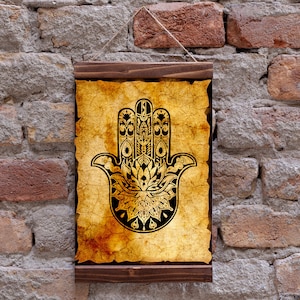 Hamsa Hand Ancient Kabbalah Evil Eye Protection  Charm Talisman Wood Framed Canvas Print, Judaism Talmud Torah Beliefs, The Book of Zohar