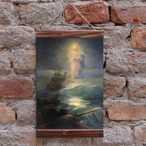 Jesus walks on water by Ivan Aivazovsky 1888 Хождение по водам, Christian Catholic Religion Wood Framed Canvas Print