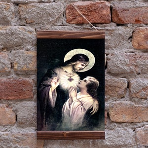 Jesus Christ Sacred Heart Of Jesus Wood Framed Canvas Print, Perfect Christian Gift