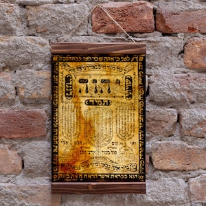 SHIVITI Ancient Hebrew Kabbalah Protection Charm Talisman Wood Framed Canvas Print, Judaism Talmud Amulet Shivitti Housewarming Gift