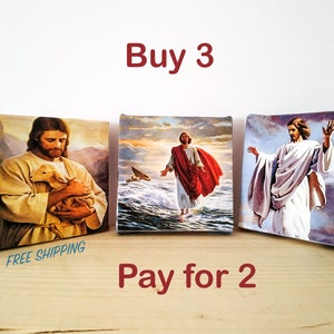 Set of 3 Jesus Christ Small Canvas Print,  Buy 3 and pay for 2 Print on Tiny Canvas, mini canvas 4&quot; x 4&quot; (10cm x 10cm) print