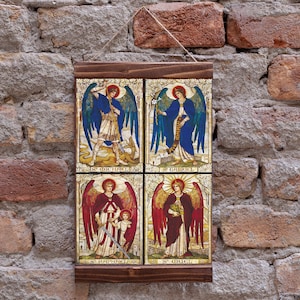 The Four Archangels Uriel, Gabriel, Raphael, and Michael Catholic  Icon Beautiful Icon Christian Religion Wood Framed Canvas Print