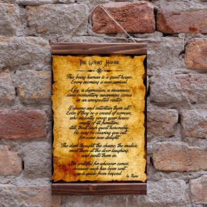 Rumi Quote The Guest House Poem by Rumi Inspiring Poem Guest House Decor Wall Art Wood Framed Canvas Print , Literature Print