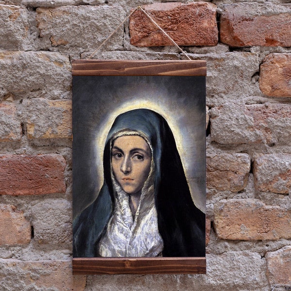 Virgin Mary by El Greco 1585 Museum of Fine Art Strasbourg France, Roman Catholic Christian Icon, Mother of Jesus Wood Framed Canvas Print