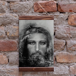 Rostro real de Jesucristo Sudario de Turín Imagen Religión católica cristiana Impresión de lienzo enmarcada en madera
