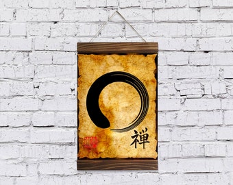 Zen Poster Zen Decor Enso Poster Wabi Sabi Meditation Poster Yoga Studio Zen Wall Art Meditation Wall Art Japan Wood Framed Canvas Print