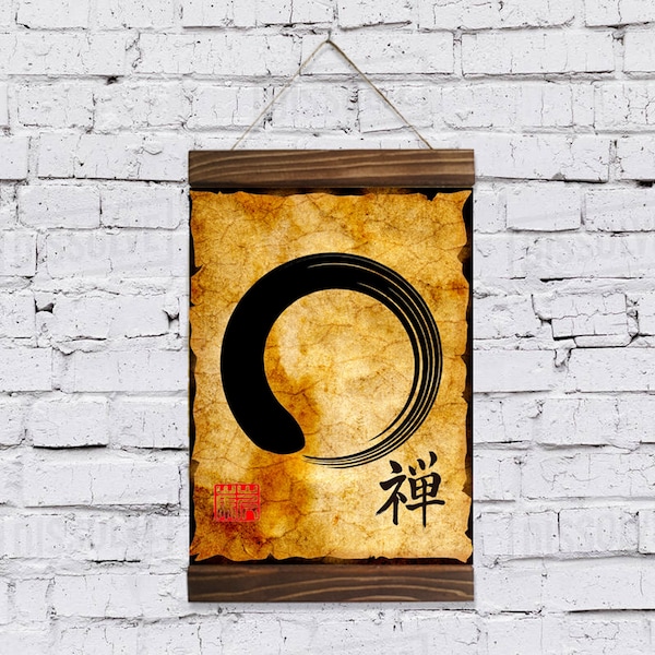 Zen Poster Zen Decor Enso Poster Wabi Sabi Meditation Poster Yoga Studio Zen Wall Art Meditation Wall Art Japan Wood Framed Canvas Print