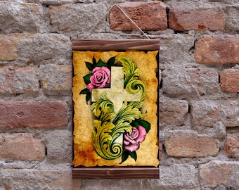 Easter Cross Flowers Wall Art Floral Easter Cross Wood Framed Canvas Print Resurrection Cross Print Easter Cross Wall Decor Easter Print
