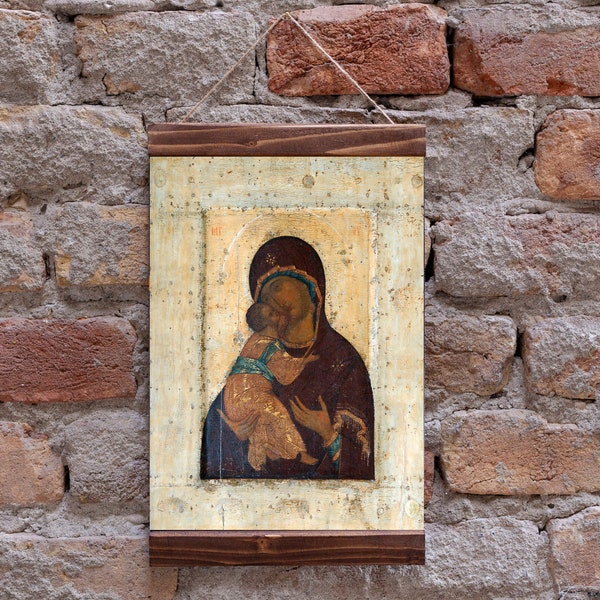 The Virgin of Vladimir by Andrei Rublev Богоматерь Владимирская Orthodox Russian icon Holy Virgin Mary Christian Religion Framed Canvas