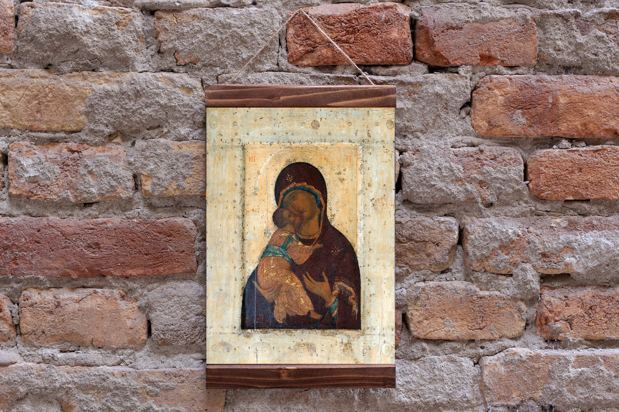 Die Jungfrau von Wladimir von Andrei Rublev БороMATерь Вverschlussetschirski russische Ikonen- Heilige Jungfrau-Maria-Christliche Religion gerahmte Leinwand
