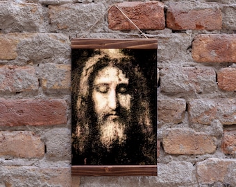 Shroud of Turin Face of Jesus The Holy Linen based Image, Wood Framed Canvas Print, Perfect Christian Gift