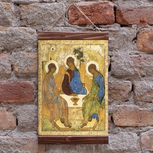 HOLY TRINITY ICON by Rublev Andrei, Greek Orthodox Icon Christian Religion Wood Framed Canvas Print