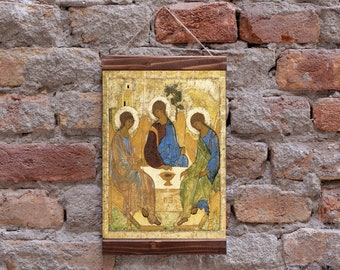 HOLY TRINITY ICON by Rublev Andrei, Greek Orthodox Icon Christian Religion Wood Framed Canvas Print