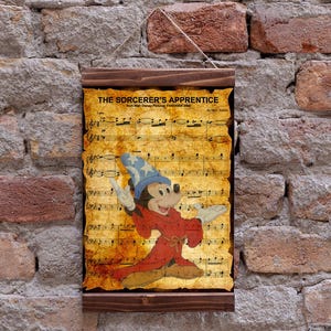 Mickey The Sorcerer's Apprentice Fantasia Sheet Music Art canvas Print, Wood Framed Canvas Print