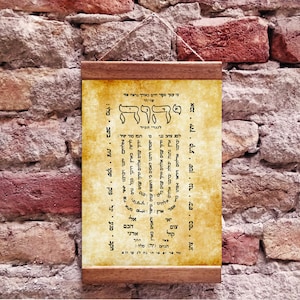 SHIVITI Ancient Hebrew Kabbalah Protection Amulet Wood Framed Canvas Print, Talmud Torah Talisman judaica Charm Wall Are Decor