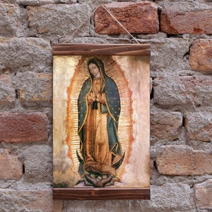 Impresión en lienzo con marco de madera Virgen de Guadalupe Nuestra Señora de Guadalupe, regalo perfecto