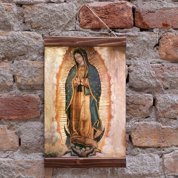 Impression sur toile Vierge de Guadalupe, Notre-Dame de Guadalupe, cadre en bois, cadeau parfait