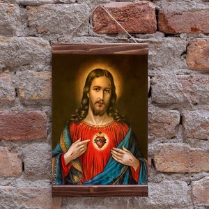 Jesus Christ Sacred Heart Of Jesus Wood Framed Canvas Print, Perfect Christian Gift