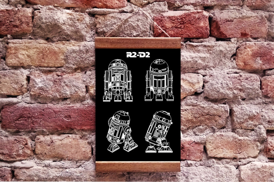 R2-D2 Blueprint Patent Star Wars Wood Framed Canvas Print Black ...