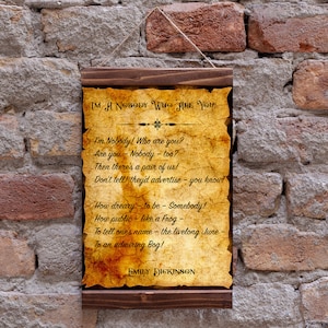 Jestem nikim, kim jesteś? Wiersz Emily Dickinson Cytat z poezji Prezent z poezji Wydruk wiersza Sztuka ścienna z poezją Wydruk na płótnie w drewnianej ramie