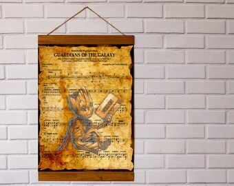 I Am Groot Guardians of the Galaxy Sheet Music Wood Framed Canvas Print, Baby Groot Nursery Wall Decor