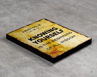 Aristotle Know Yourself Self Awareness Quote Wall Art, Gallery Wrapped Canvas Print