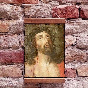 Christ with Crown of Thorns , Jesus Christ  of Nazareth Holy Bible Stories, Wood Framed Canvas Print, Great Housewarming Gift