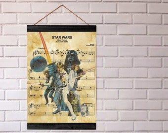 Star Wars Main Theme Sheet Music Art Print, Black Wood Framed Canvas Print