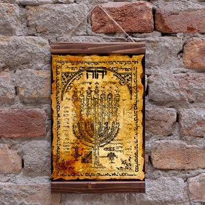 SHIVITI Antiker Kabbala Schutz Charm Talisman Holz gerahmt Leinwand Druck, Judaismus Talmud Amulett Geschenk