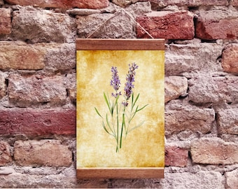 Lavender Vintage Botanical Wood Framed Canvas Print, Botanical Floral Plant Print, Vintage Botanical Canvas Art Print