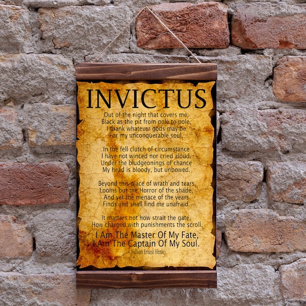 Invictus Poem Invictus Wood Framed Canvas Print , by William Ernest Henley Captain of My Soul Master of My Fate