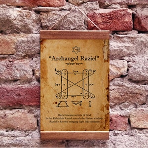 Archangel Raziel Secret of God Bring Light into Darkness, Kabbalah Talisman Charm, Housewarming Gift  Judaism Wood Framed Canvas Print
