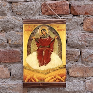 Orthodox Russian icon Virgin Mary of Seeds Sporitelnitsa Bread Christian Religion Wood Framed Canvas Print
